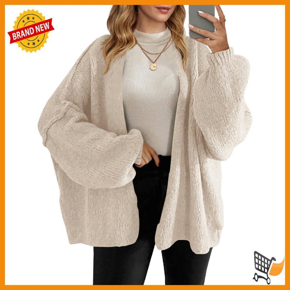 Oversized Chunky Knit Cardigan Long Lantern Sleeve Open Front Sweater